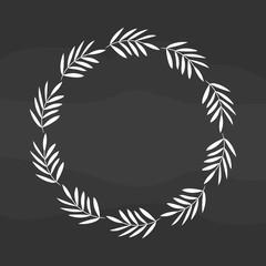 Round floral rustic frame, simple floral wreath on dark background