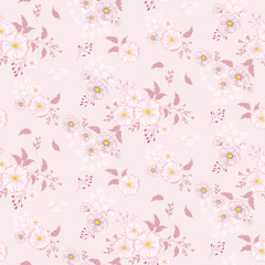 Seamless flowers pattern. Background in small pink flowers on a pink background for textiles, fabric, cotton fabric, covers, wallpaper, print, gift wrap, postcard.