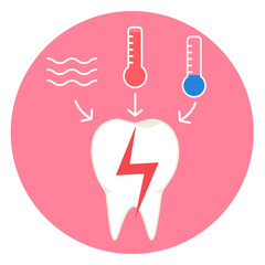 Flat vector symbol of tooth ache from air, food and beverages temperature stimulus. Dentist toothache symbol. Personal and medicine dental teeth hygiene sign