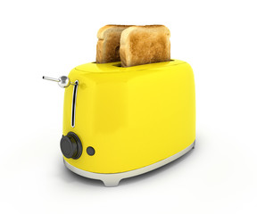 Toaster with toasted bread isolated on white background Kitchen equipment Close up 3d - obrazy, fototapety, plakaty