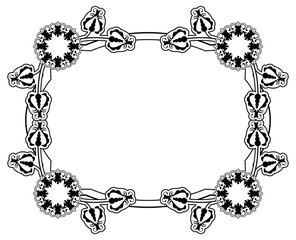 Black and white frame with flowers silhouettes. Copy space. vector clip art.