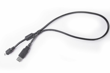 Black USB cable isolated on white background