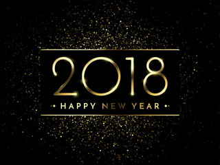 Vector 2018 New Year Black background with gold glitter confetti splatter texture.