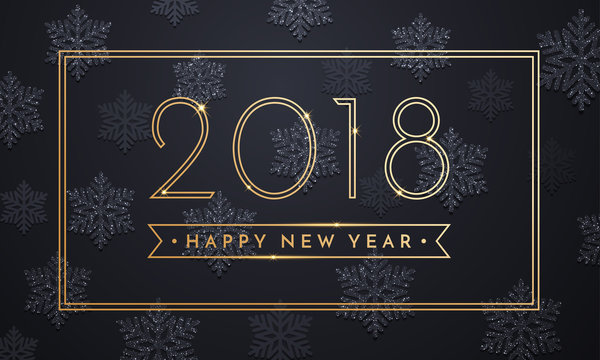 2018 Happy New Year vector background with gold and silver glitter numbers.