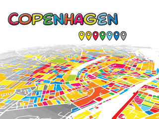 Fototapeta na wymiar Copenhagen, Denmark, Downtown 3D Vector Map