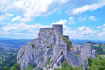 SREBRENIK - BOSNIA / 01.07.2017: Old ruined fortress in Srebrenik. Bosnia and Herzegovina.