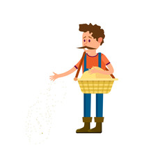 Male farmer seeding icon. Agricultural farming vector illustration isolated on white background.