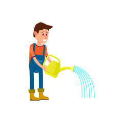 Male farmer watering icon. Agricultural farming vector illustration isolated on white background.