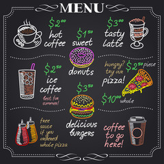 Cafe menu design on chalkboard
