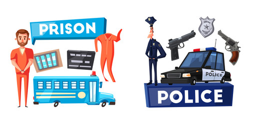 Police and prison. Cartoon vector illustration