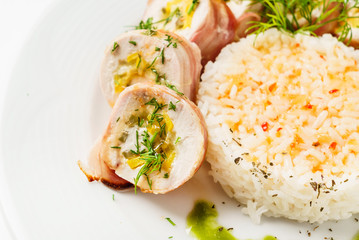 meat rolls with rice