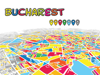 Fototapeta na wymiar Bucharest, Romania, Downtown 3D Vector Map