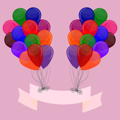 Bunch of colorful balloons. Template for decorating postcard, banner, invitation, background. Vector illustration.