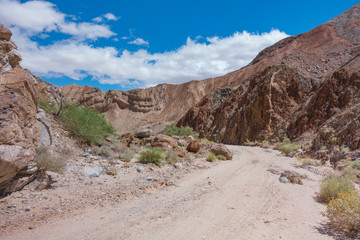 Rugged desert dirt road leading into canyon, Sin Nombre Canyon Road, Anza Borego Desert, California