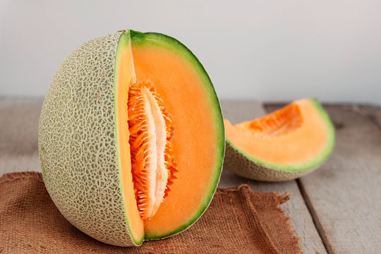 melon cut on wooden.