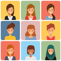 Cute illustrations of beautiful young girls with various hair style. Illustration vector of avatar woman.