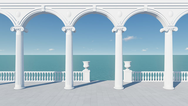 3d render from imagine wedding backdrop classic in Italy clear sea view