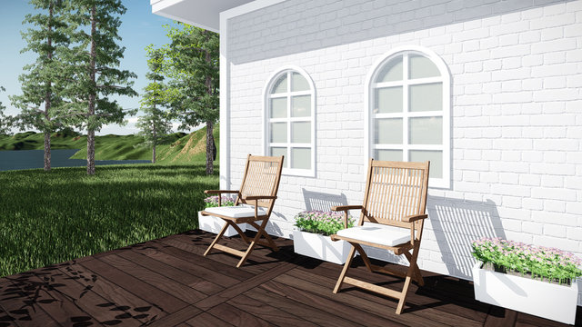 3d render from imagine vintage house terrace sun shine