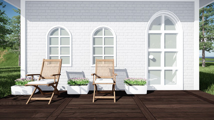 3d render from imagine vintage house terrace relax