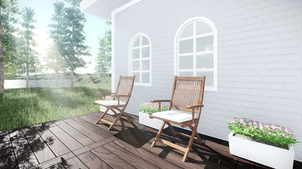 3d render from imagine vintage house terrace white brick