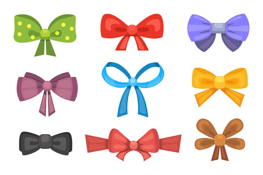 Cartoon cute gift bows with ribbons. color butterfly tie