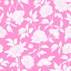 Luxurious peony wallapaper in vintage style. Seamless floral pattern with blossom flowers. Vector illustration.