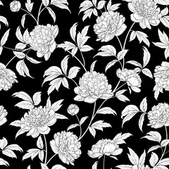 Obrazy na Szkle  Luksusowa tapeta piwonia w stylu vintage. Kwiatowy wzór z kwiatami. Ilustracja wektorowa.
