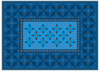Luxury carpet with ethnic oriental ornament in blue shades and orange shades

