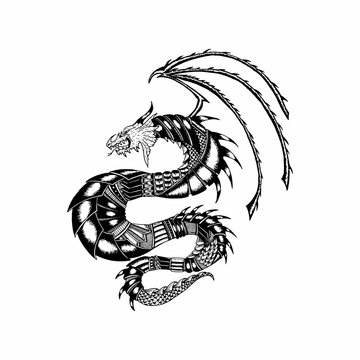 Tribal Dragon Tattoo Design Illustration