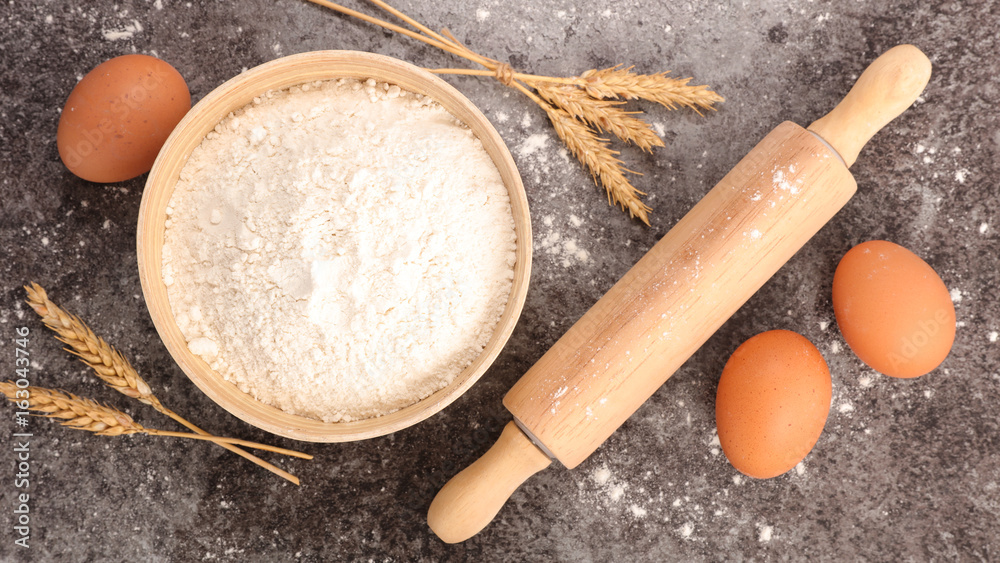 Sticker flour,egg,and rolling pin