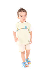 little boy posing isolated in white