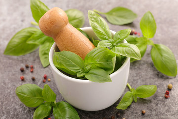 basil in mortar