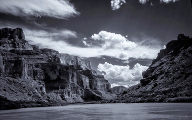 Landscape of Grand Canyon from a raft on the Colorado River
