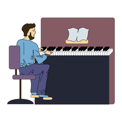 A man plays the piano. Vector illustration, isolated on white background.