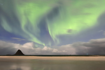 Aurora borealis-Polar lights-Northern lights over Bleik beach. Andoya island-Vesteralen-Norway. 0051