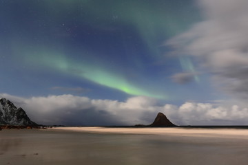Aurora borealis-Polar lights-Northern lights over Bleik beach. Andoya island-Vesteralen-Norway. 0052