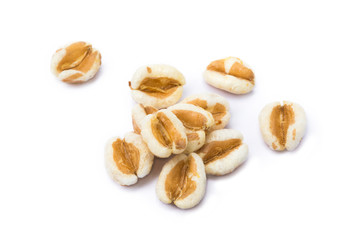 Healthy spelled popcorn isolated on white background 