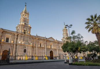 Fototapeta premium Cathedral at Plaza de Armas - Arequipa, Peru