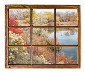 lake at late fall - window view