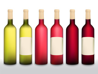 Wine bottles vector set red white mesh elements