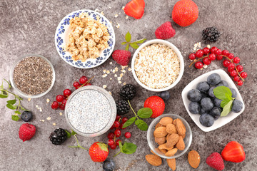 healthy breakfast with cereal,almond and chia