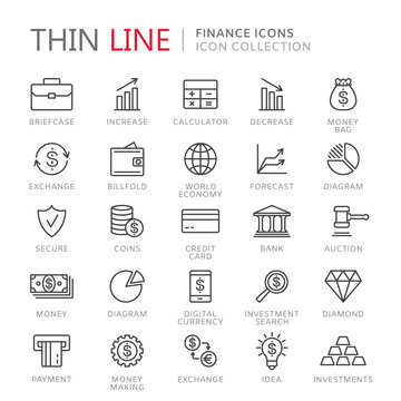 Collection of finance thin line icons