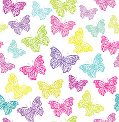 Ornamental butterflies seamless pattern. 