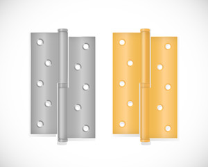 Door Hinge in two colors, isolated on white background. Realistic vector illustration.