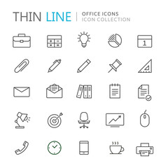 Collection of office thin line icons