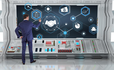 Businessman using partnership interface on a board 3D rendering