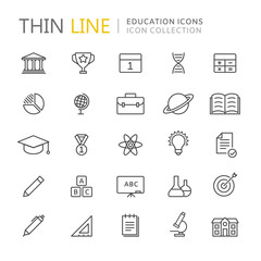 Collection of education thin line icons