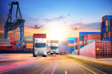 Logistics import export background and transport industry of Container Cargo freight ship and Cargo...