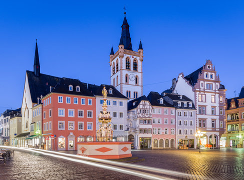 Historic city center of Trier at night, Rheinland-Pfalz, Germany