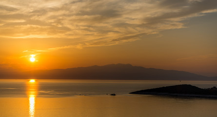 Beautiful and amazing sunset in Greek Island Thasos